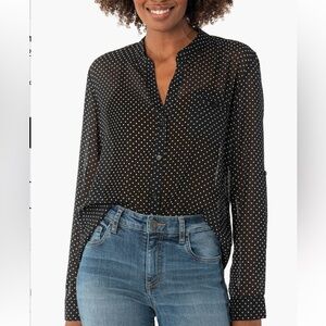 Kut from the Kloth Black and White Long Sleeve Blouse
